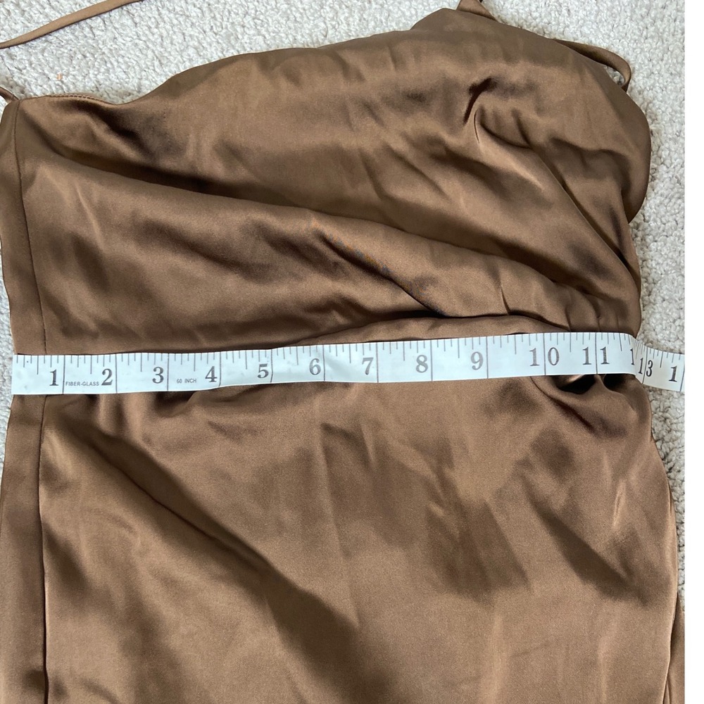 Contenta Brown Satin One Shoulder Midi Dress Ruched Bodycon XS - Picture 10 of 12